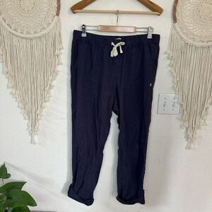 Roxy Blue beach pants with eoll tab hems and Drawstring Waist large